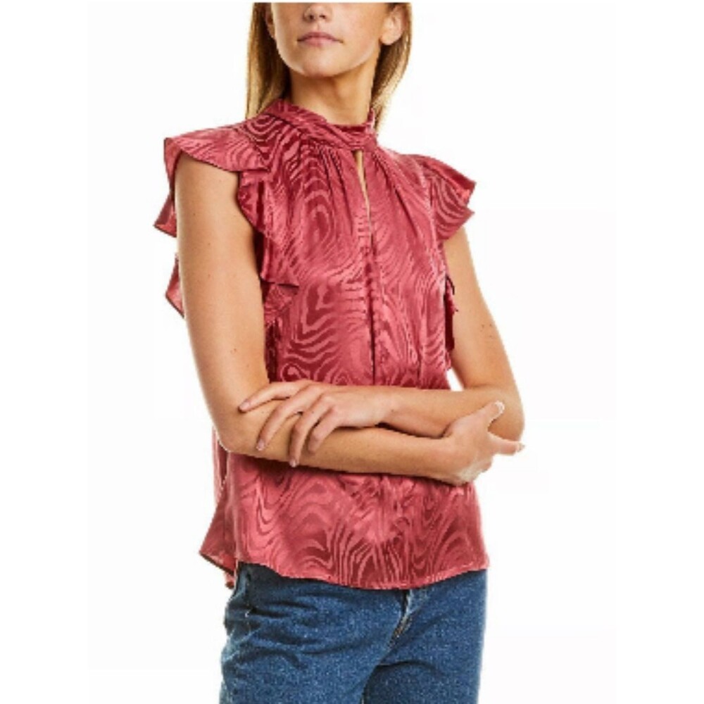 NWT Rebecca Taylor Silk Blend Swirl Jacquard Ruffle Top · Hibiscus · sz S